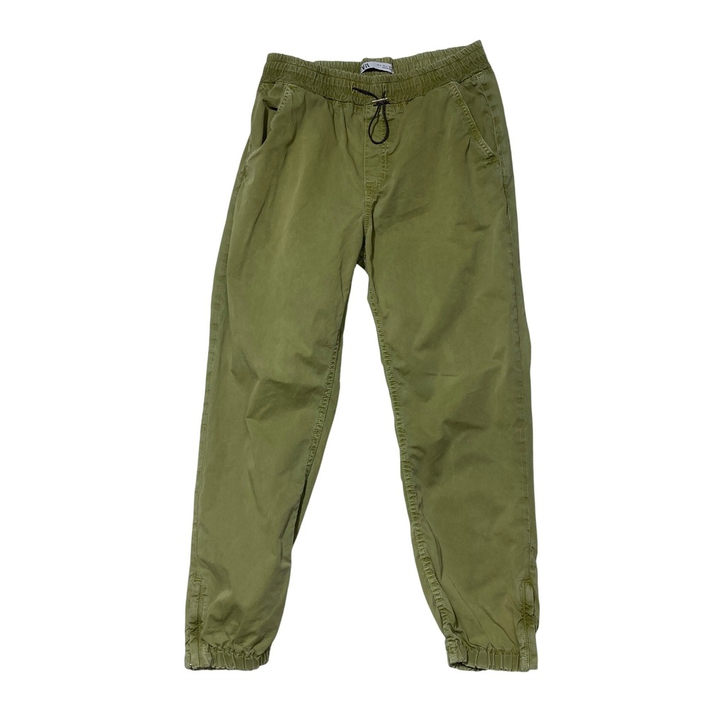 Zara Womens Olive Green Utility Jogger Pants Size S Elastic Waist Ankle Zip Slim